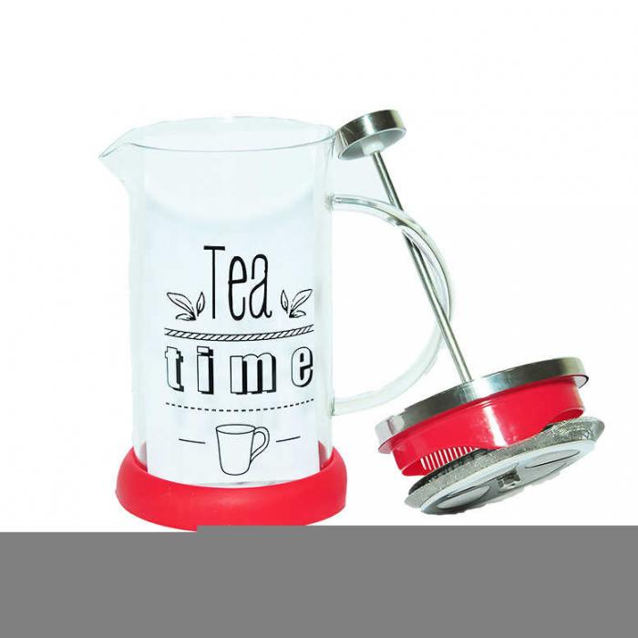 French Press Bitki Çayı Demliği Kırmızı 600ML