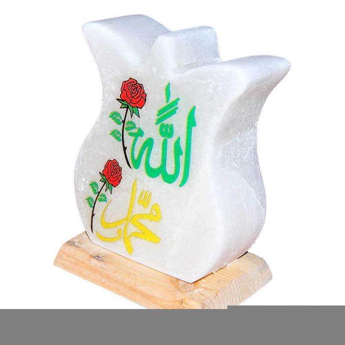 Lale Desenli Allah Muhammet Lafzı Logolu Kaya Tuzu Lambası 2-3Kg